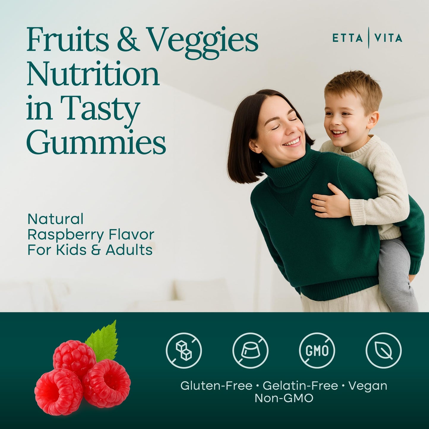 Etta Vita Fruits and Veggies Gummies with 9 Superfruits & 30 Veggies, 120 Soft Chews