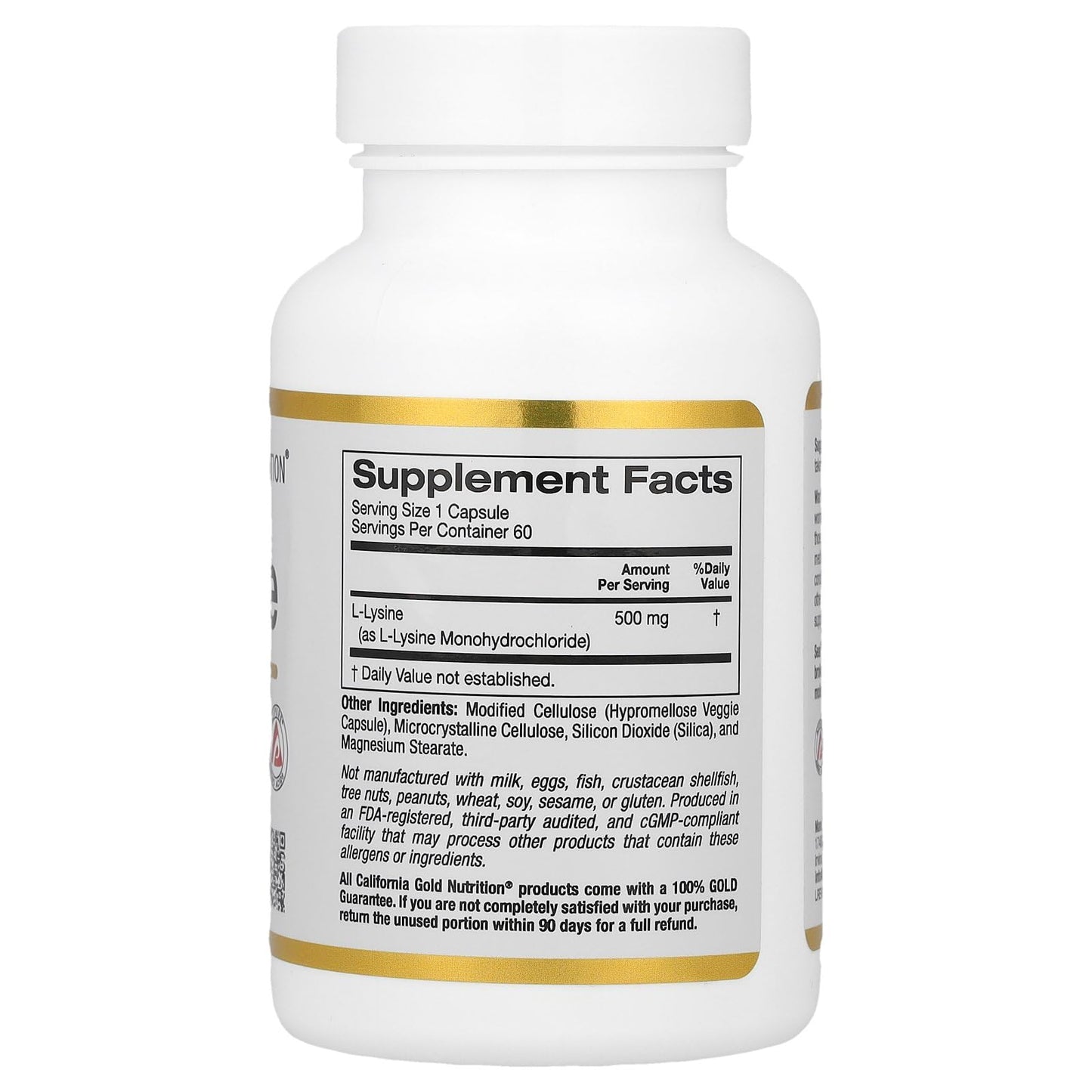California Gold Nutrition L-Lysine 500 mg Veggie Capsules, 60 Count
