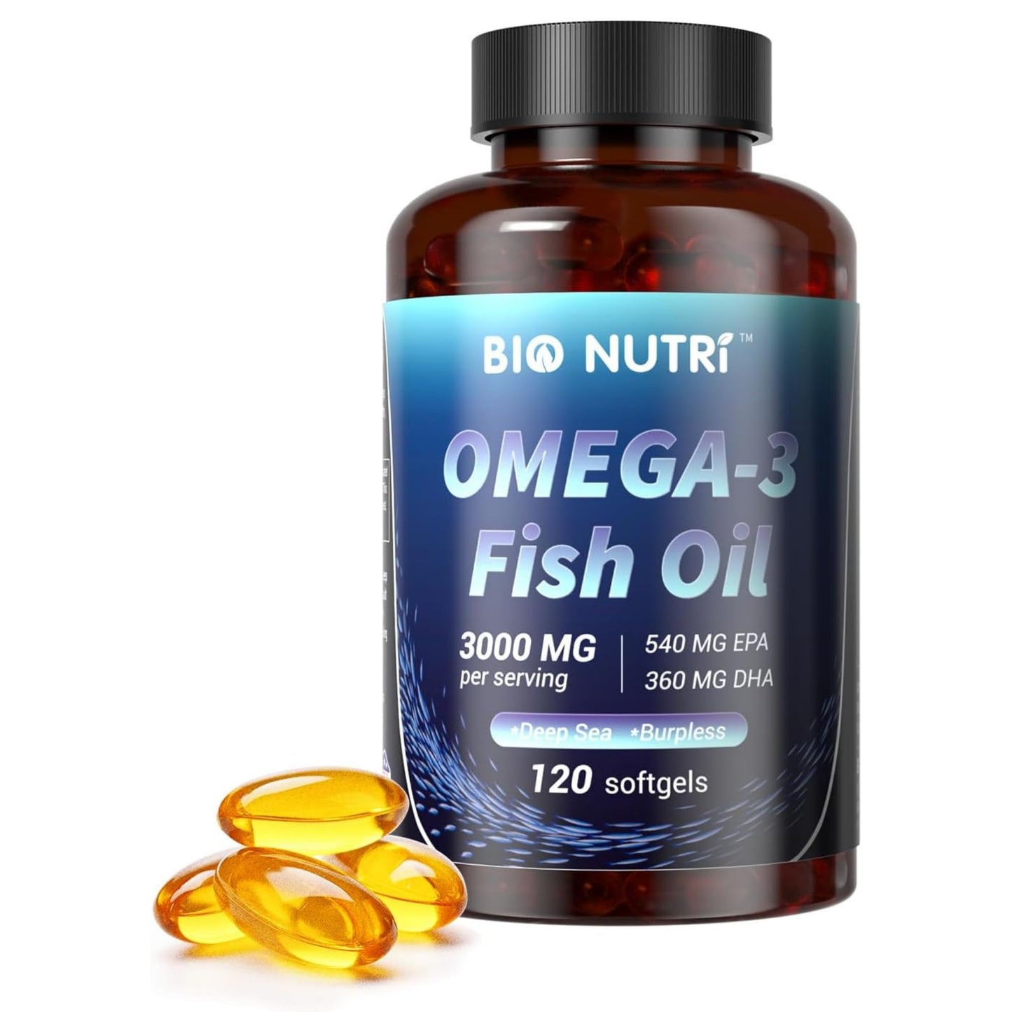 BIO NUTRI Fish Oil Omega 3 3000mg EPA DHA Softgel 1 Count