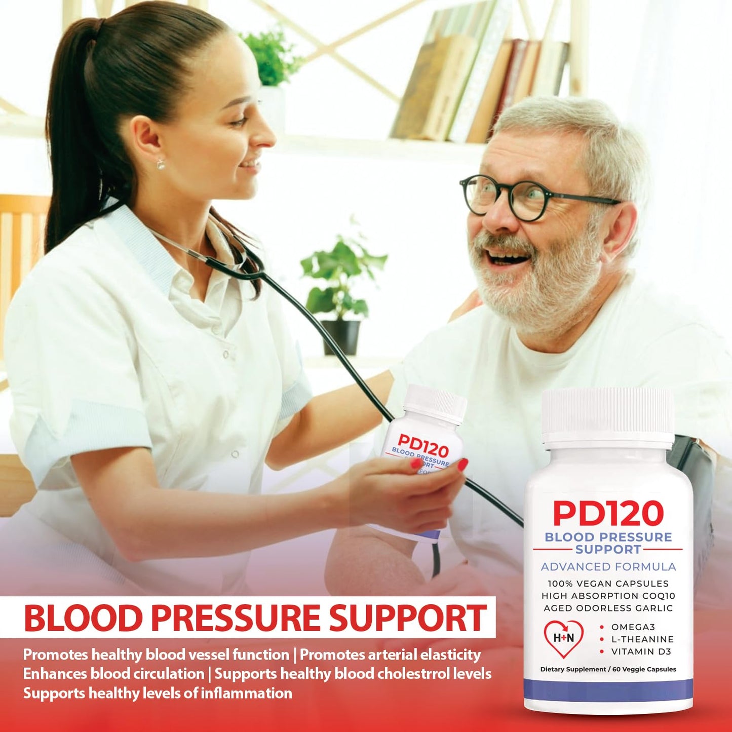 Hello Naturals PD120 Natural Blood Pressure Support Supplement Capsules, 60 Count