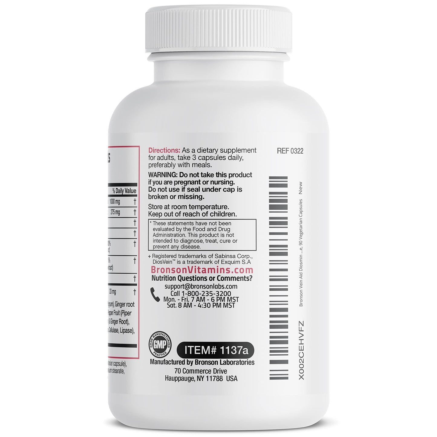 Bronson VeinAid Diosmin 1000mg DiosVein Varicose Vein Complex with Venocin & Centellin Capsules, 90