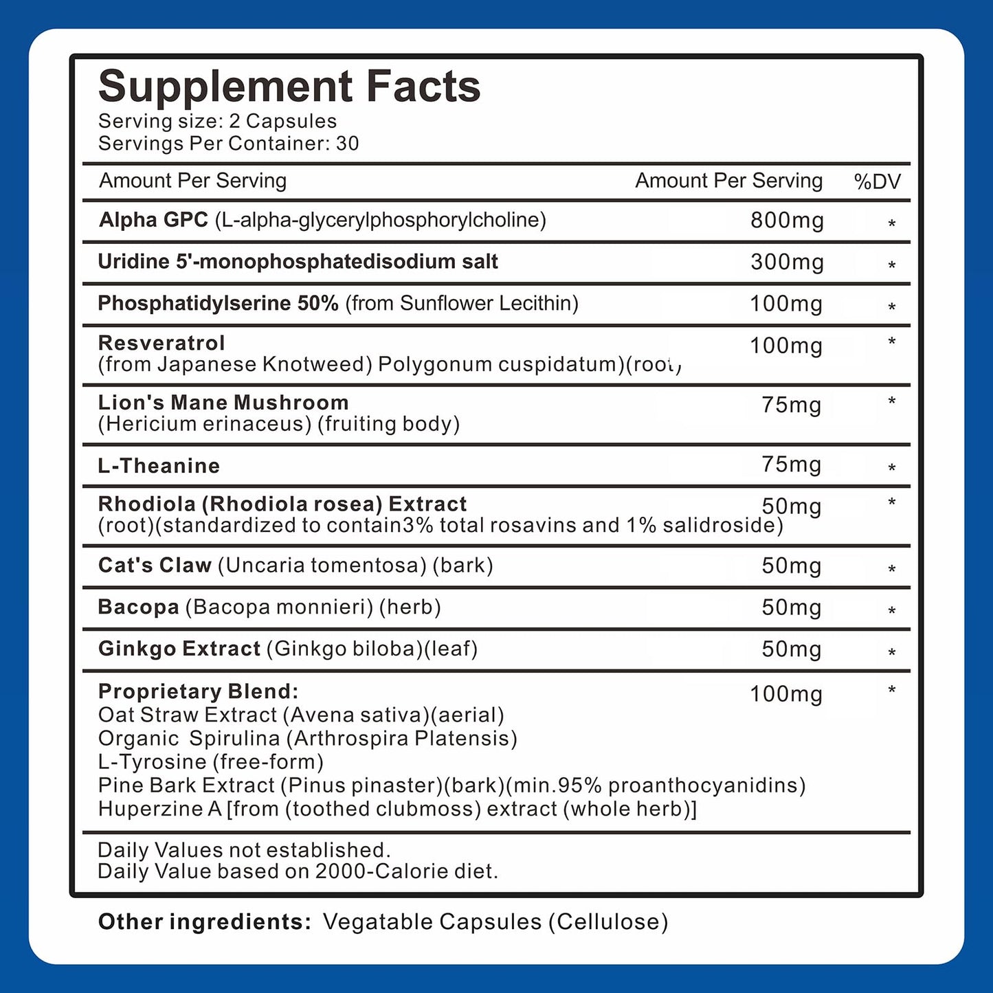 Spliferkou 15-in-1 Alpha GPC Supplement with Phosphatidylserine, Uridine, L-Theanine, Lion's Mane Mushroom, 60 Capsules