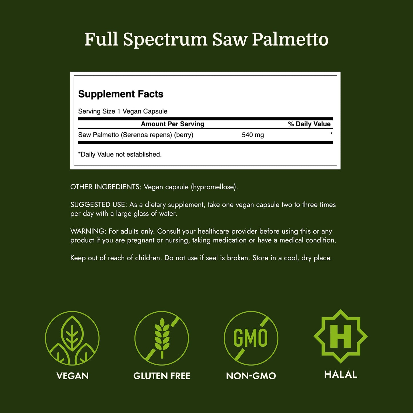 Swanson Saw Palmetto Full Spectrum 540 mg Capsules 500 Count