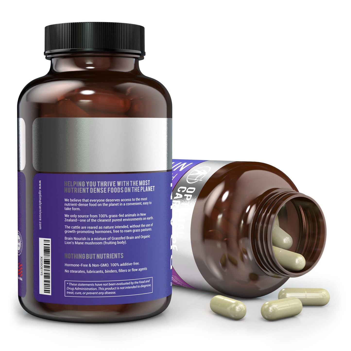 Optimal Carnivore Lions Mane Mushroom & Beef Brain Nootropic Capsule, 180 Count