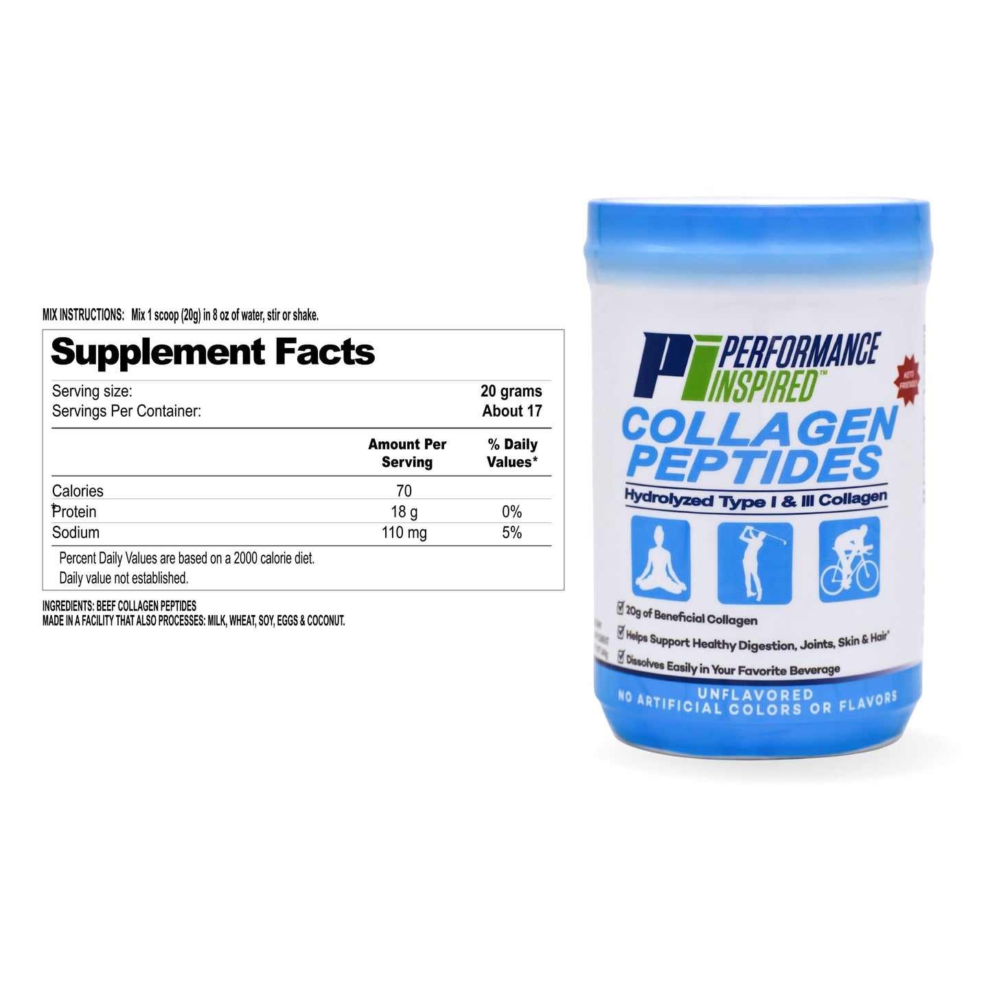 PERFORMANCE INSPIRED Hydrolyzed Collagen Peptides Powder, 11.99 oz