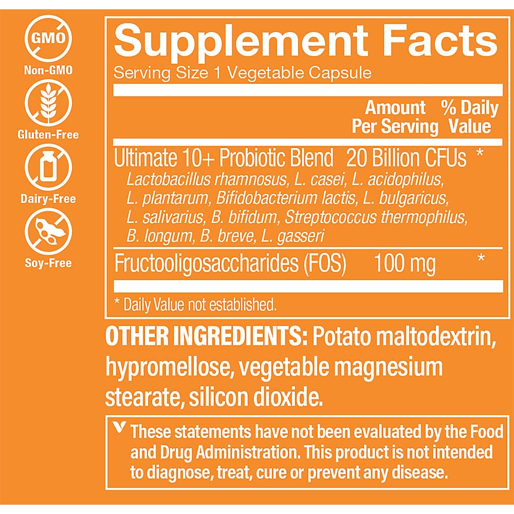 The Vitamin Shoppe Ultimate 10+ Probiotics 20 Billion CFUs for Digestive Health, Immune Support and Respiratory Health Capsules, 30 Capsules