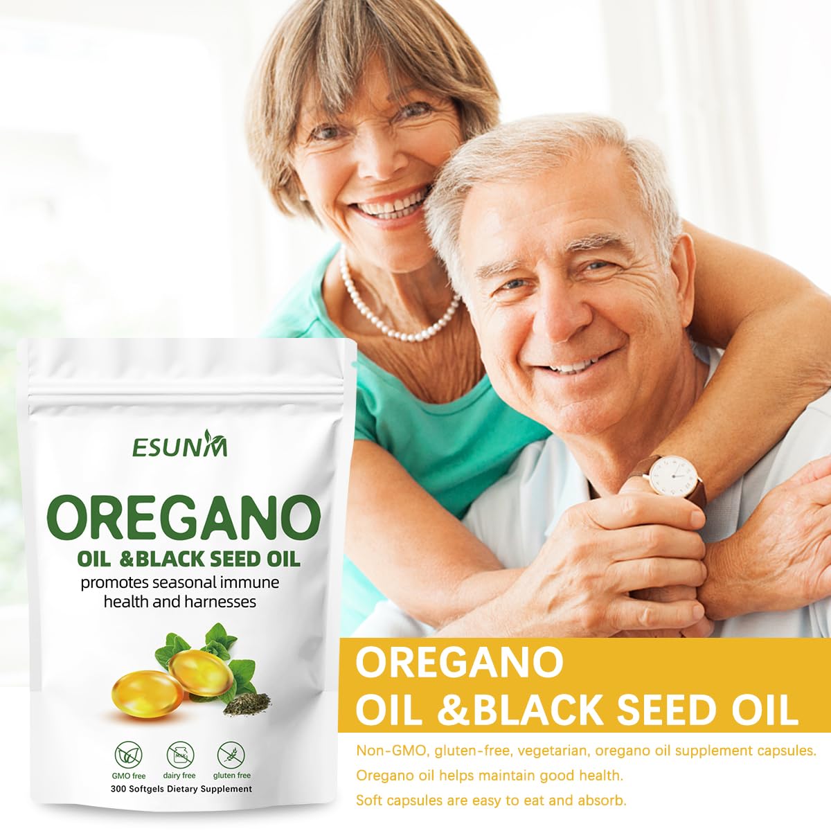 ESUNM Oregano Softgels with Black Seed Oil 300 Softgel Capsules