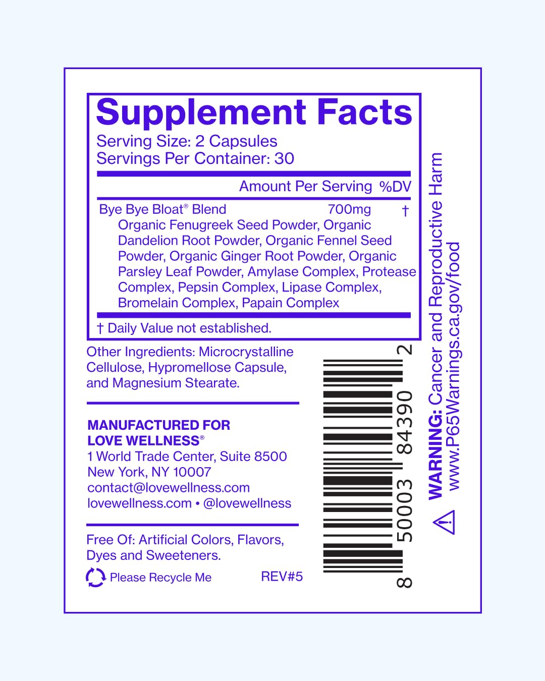 Love Wellness Bye Bye Bloat & Sparkle Fiber Capsules 150