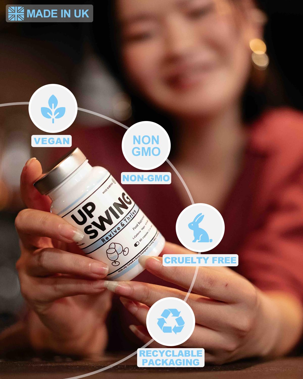 Upswing Pre & Post Drinking Supplement Vitamin B Complex Capsule, 60 Capsules
