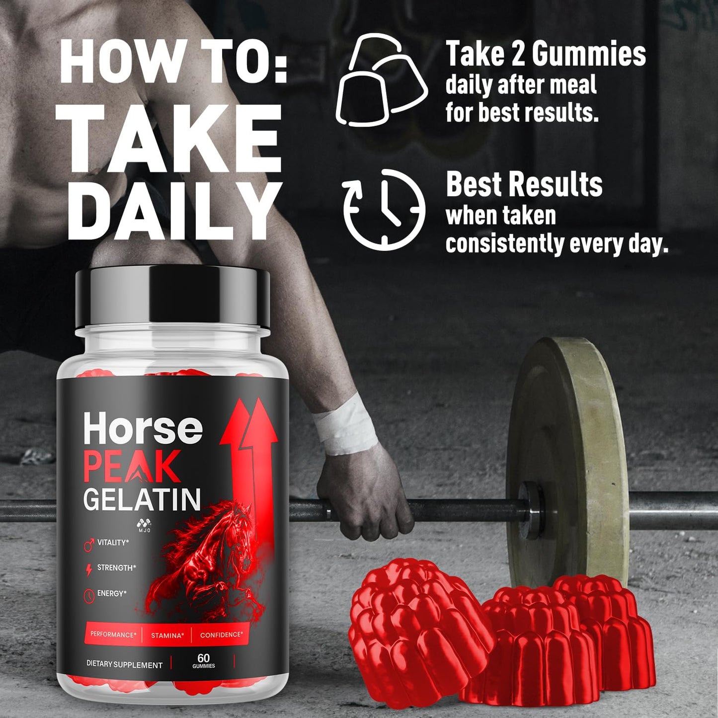 MJO Horse Peak Gelatin Gummies Supplement Formula, 180 Gummies