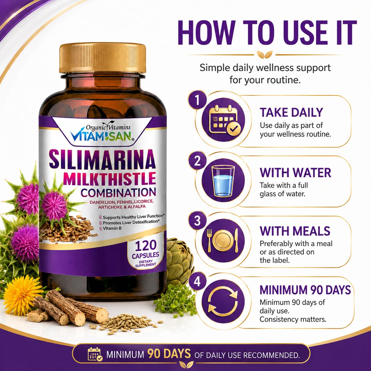 VITAMISAN Milk Thistle Detox & Cleansing Formula Capsules 120 Count