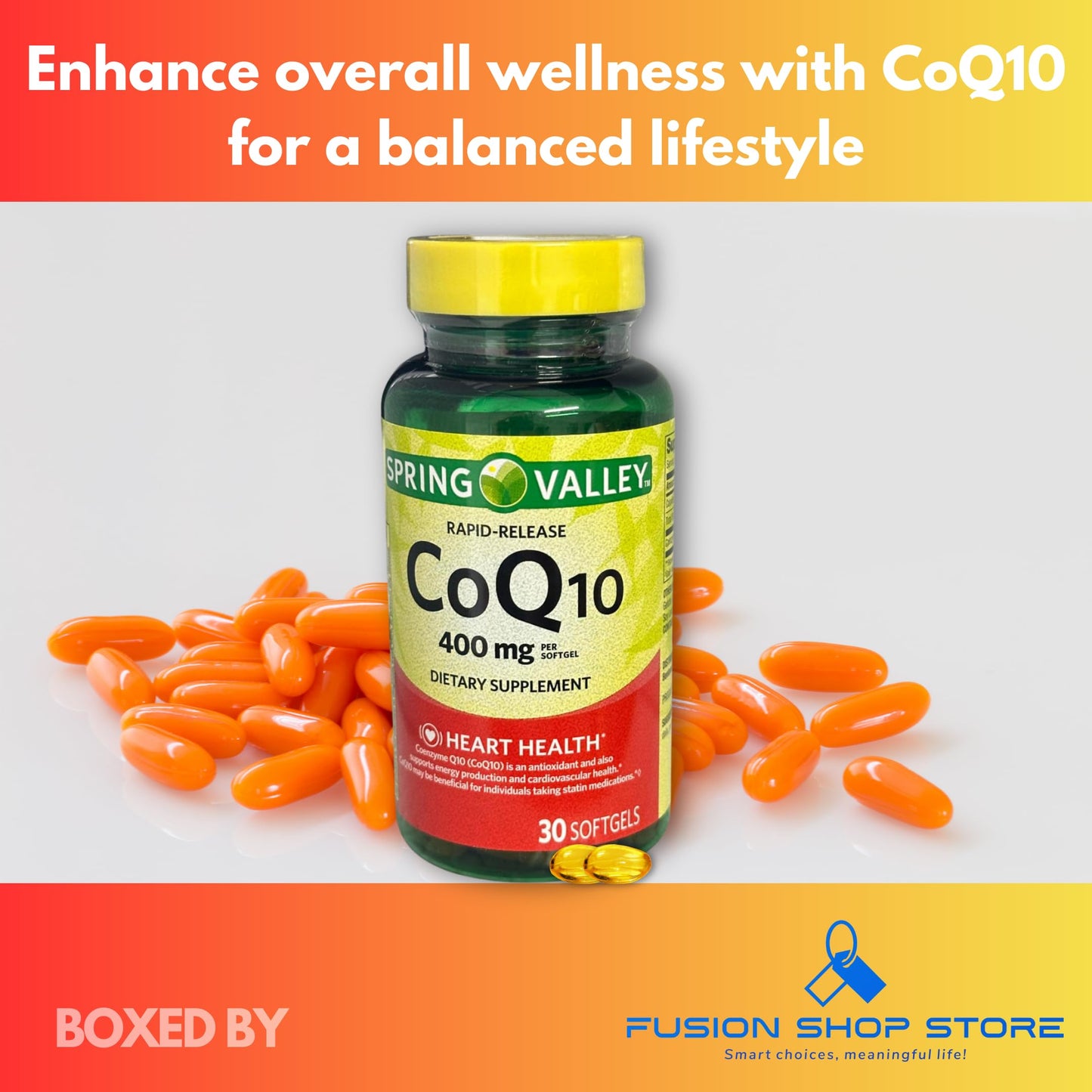 FUSION SHOP STORE CoQ10 400mg Rapid-Release Softgels, 30 Count