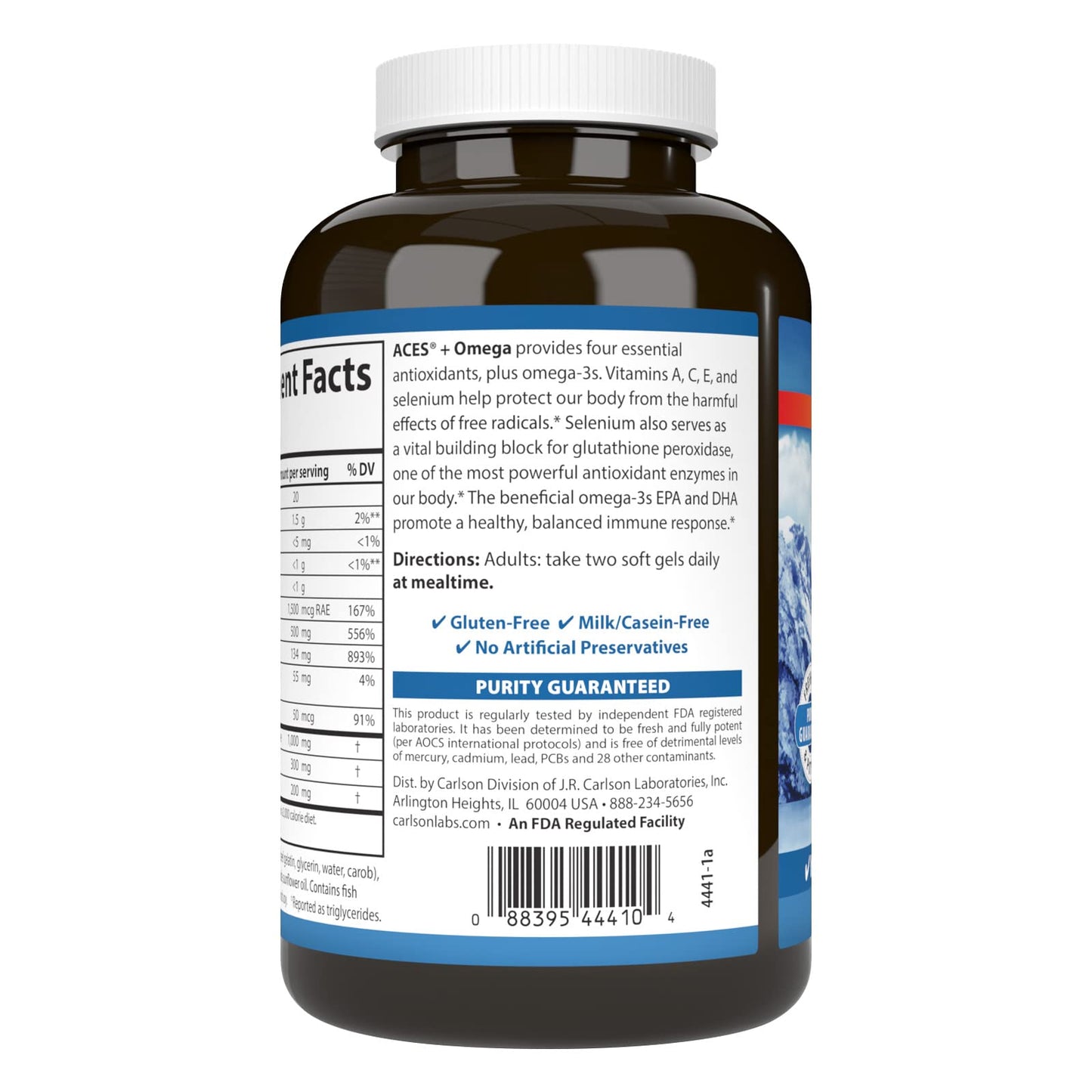 Carlson ACES + Omega Vitamins A, C, E & Selenium + Omega-3s EPA and DHA, Health Support Softgels, 120