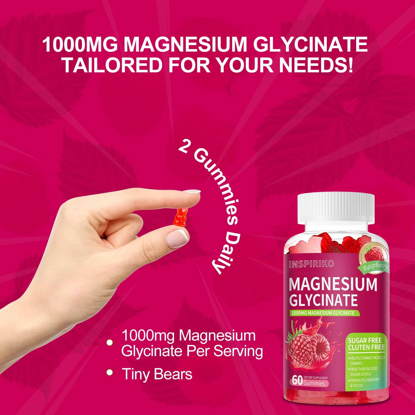 Inspiriko Magnesium Glycinate Gummies 1000mg, 60 Count