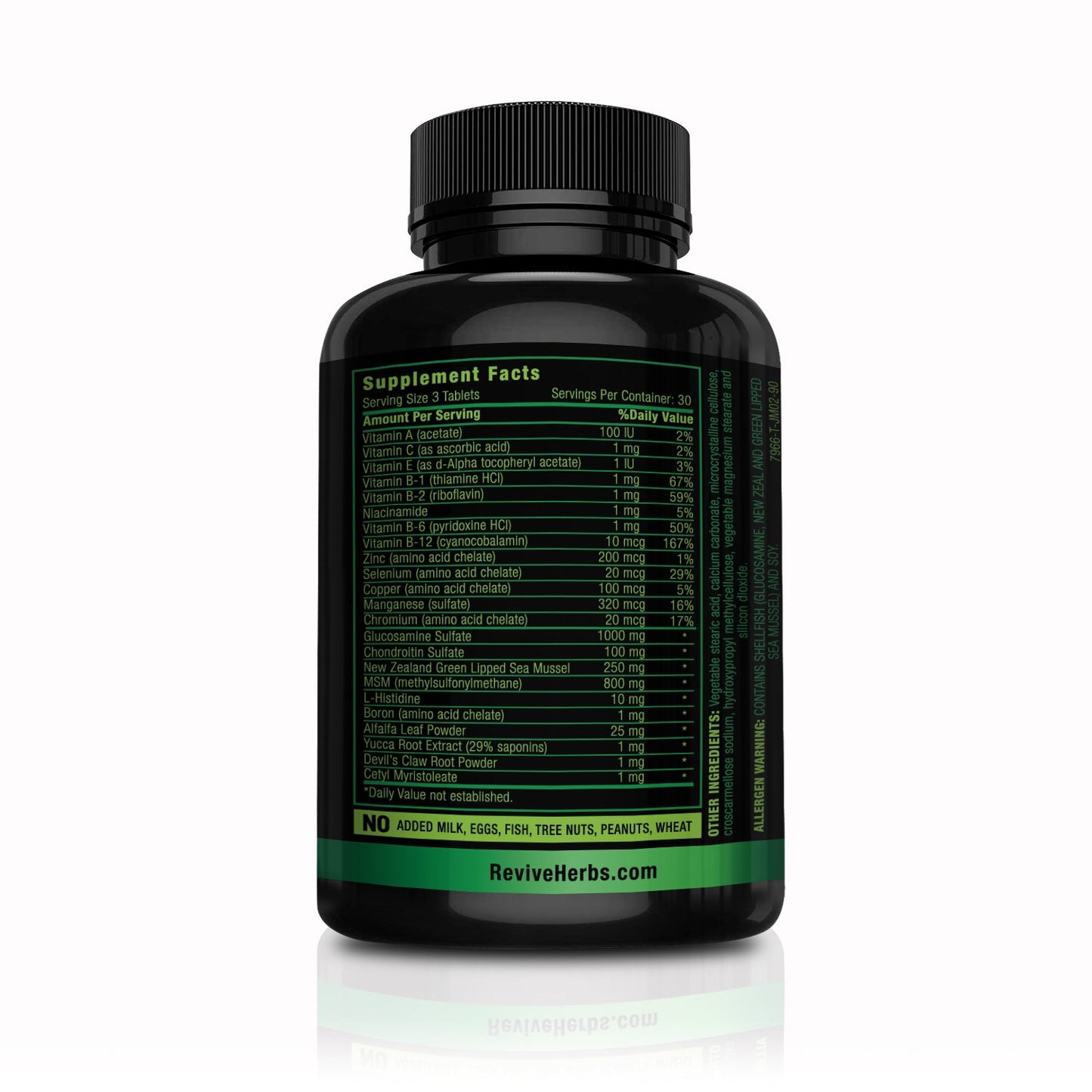 Revive Herbs Glucosamine Chondroitin MSM with New Zealand Green-Lipped Mussel Tablets, 90 Count