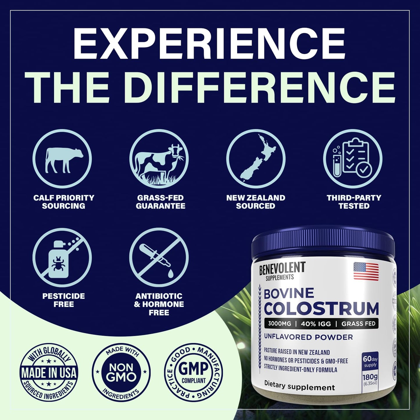 Benevolent Nourishment Bovine Colostrum Powder Supplement 60 Servings