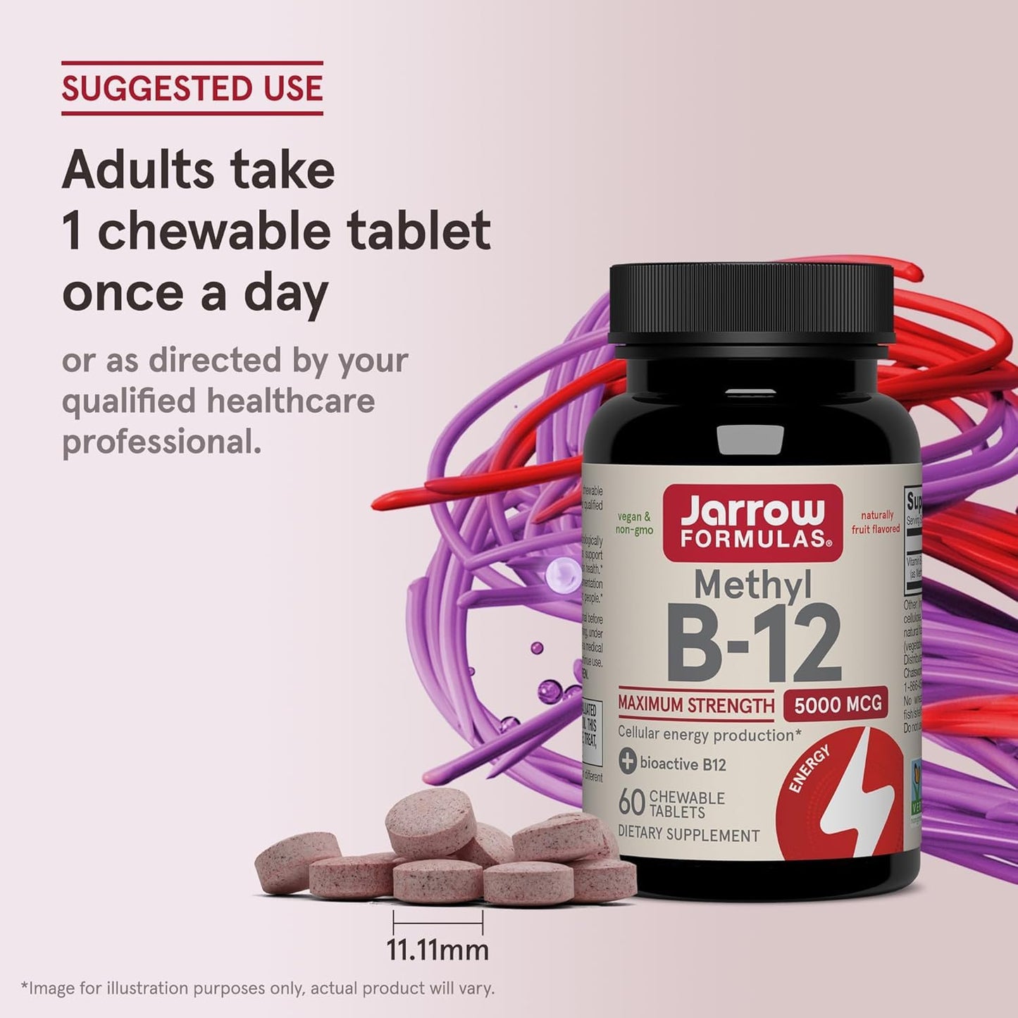 Jarrow Formulas Methyl Vitamin B12 5000 mcg Chewable Tablets, 120 Count