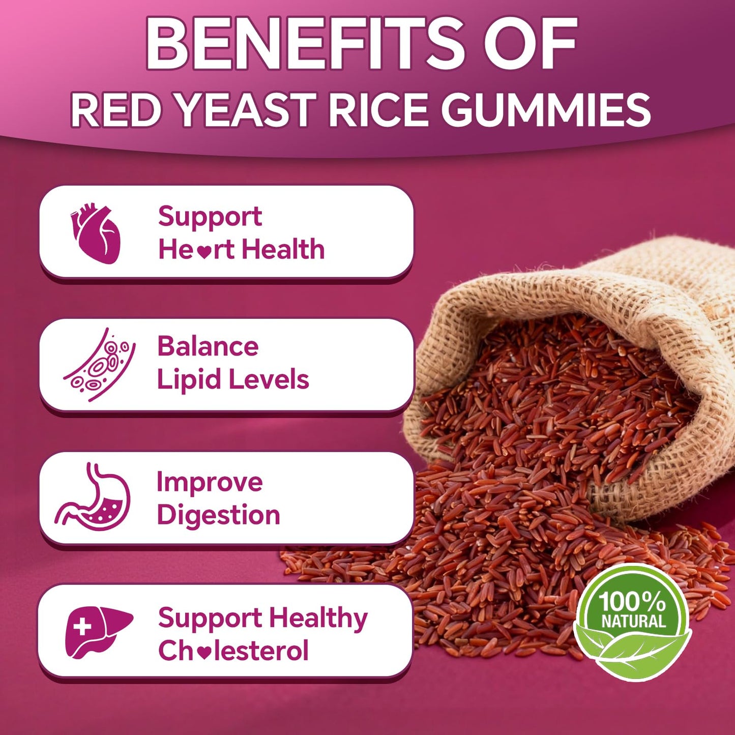 Mchokuu Red Yeast Rice 2400mg Gummies, 60 Count
