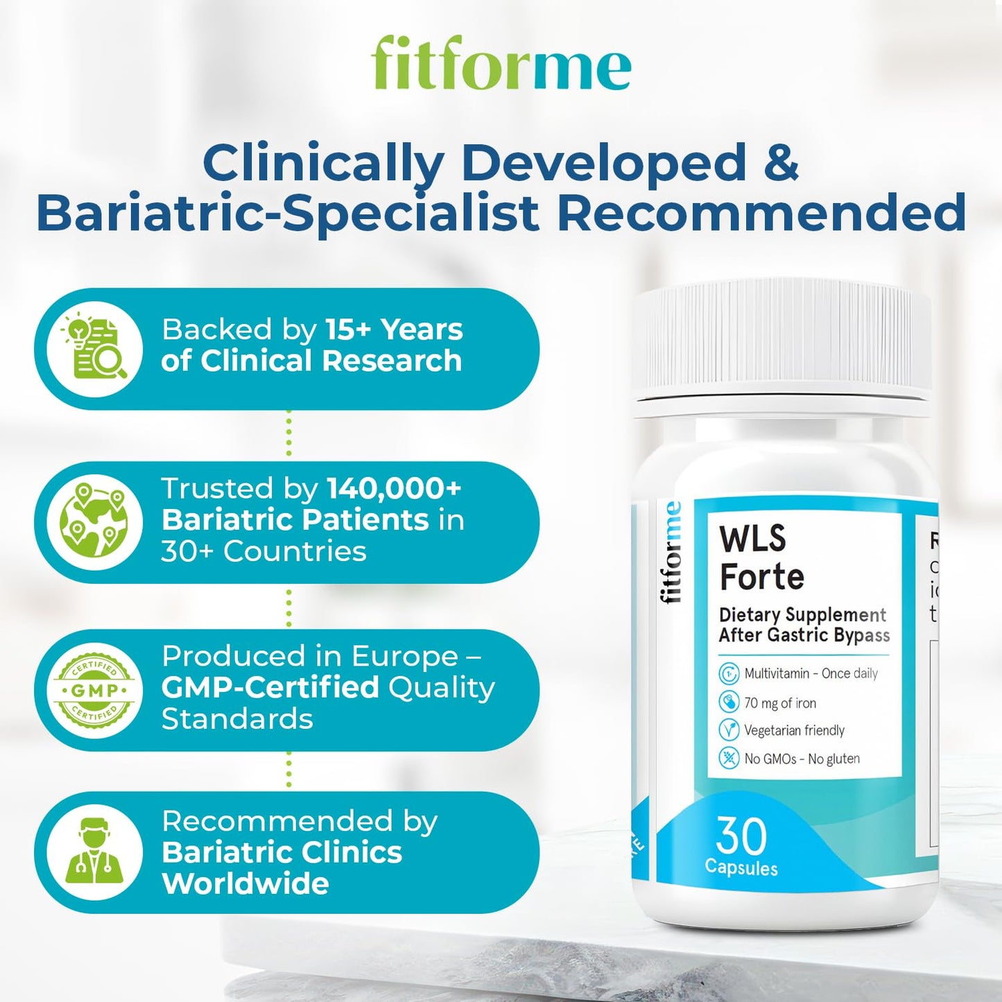 FitForMe Bariatric Multivitamin with Iron for Gastric Bypass Surgery – Capsule, 30 Count