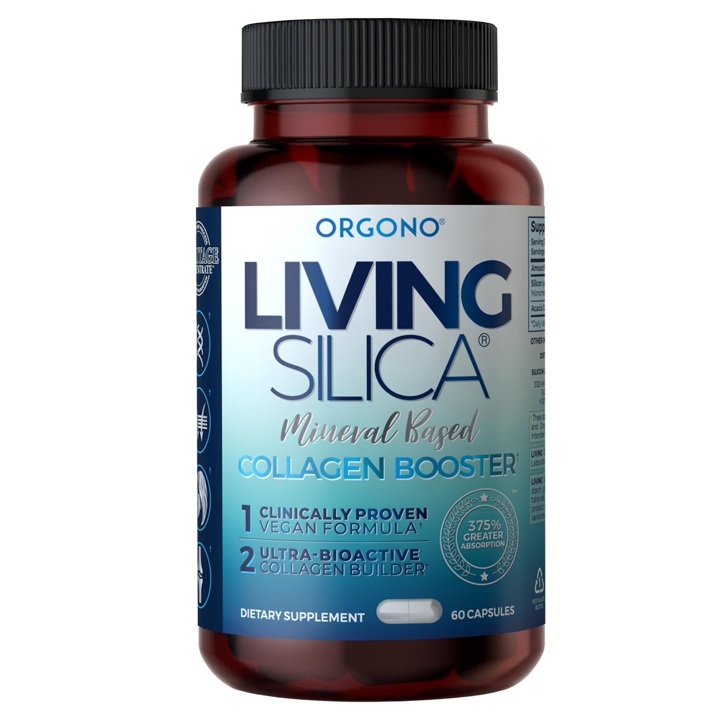 Living Silica ORGONO Mineral-Based Collagen Booster Capsules, 60 Count