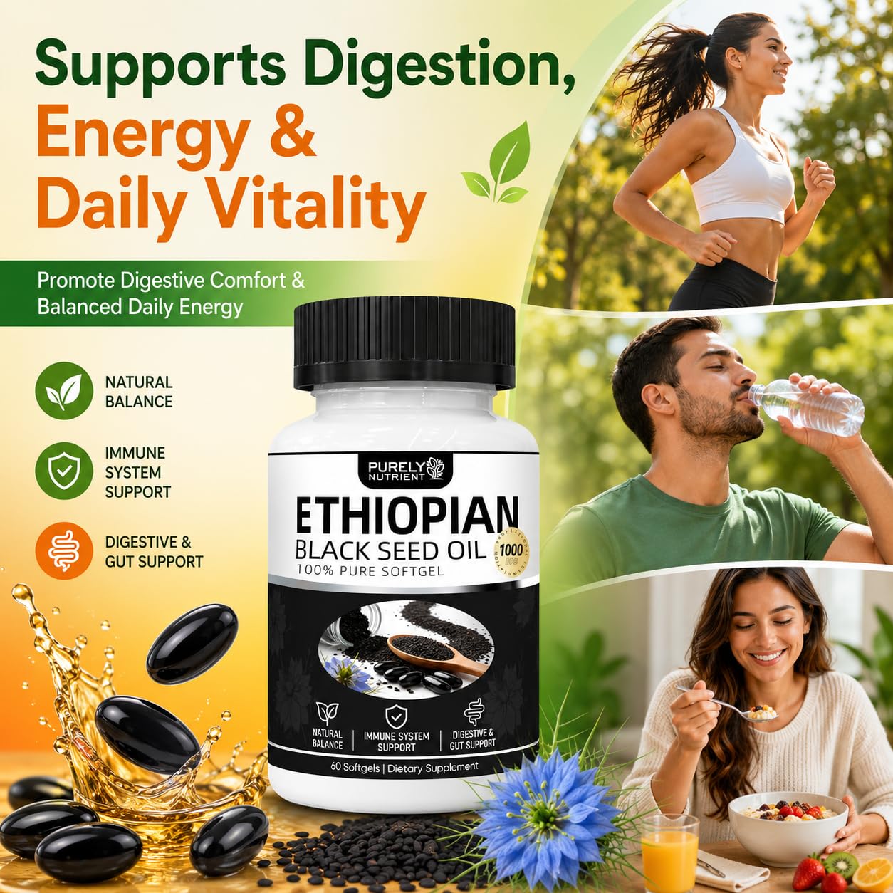 Perfexin Purely Nutrient Ethiopian Black Seed Oil Softgels, 60 Count