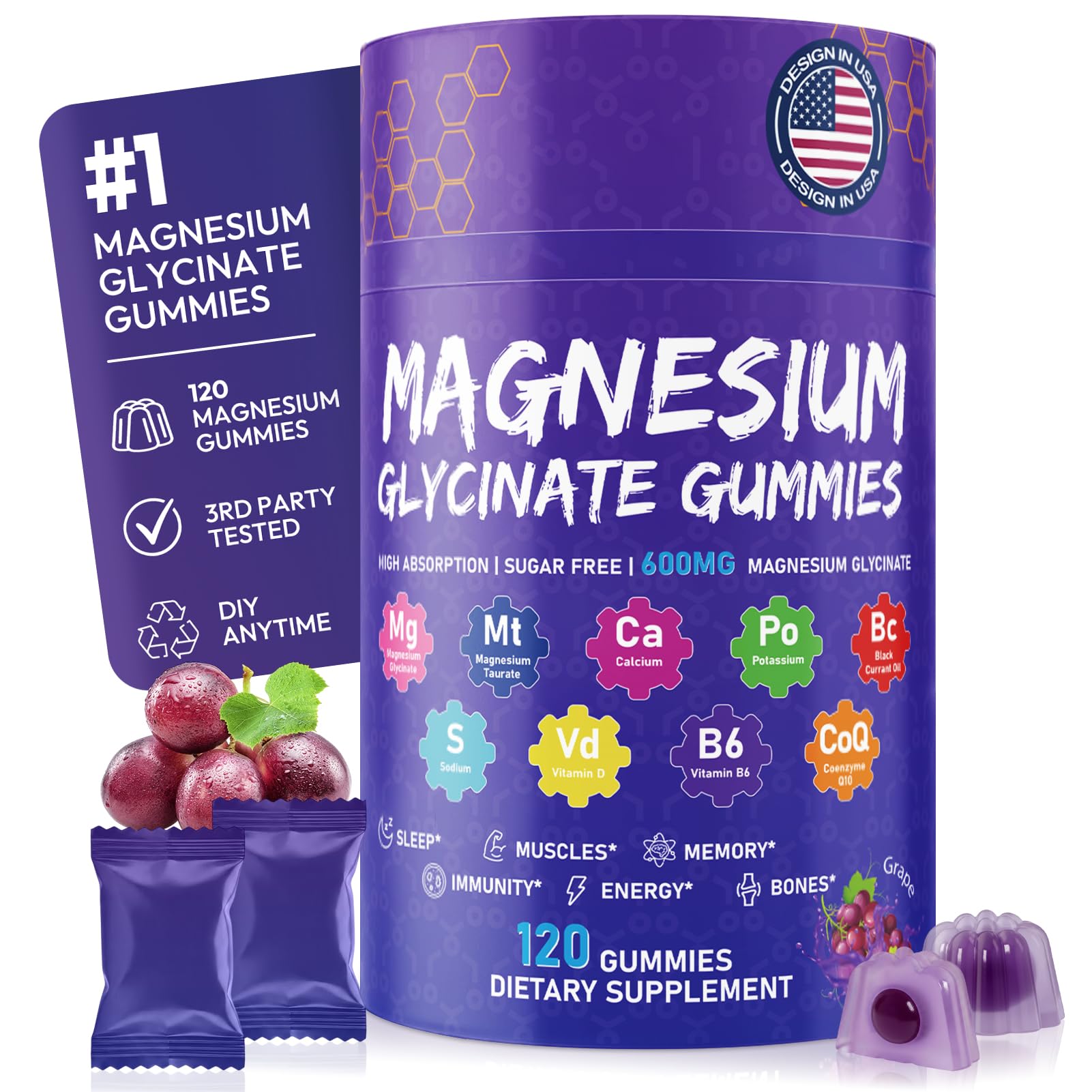 Xytora Magnesium Glycinate Gummies 600mg, 120 Count