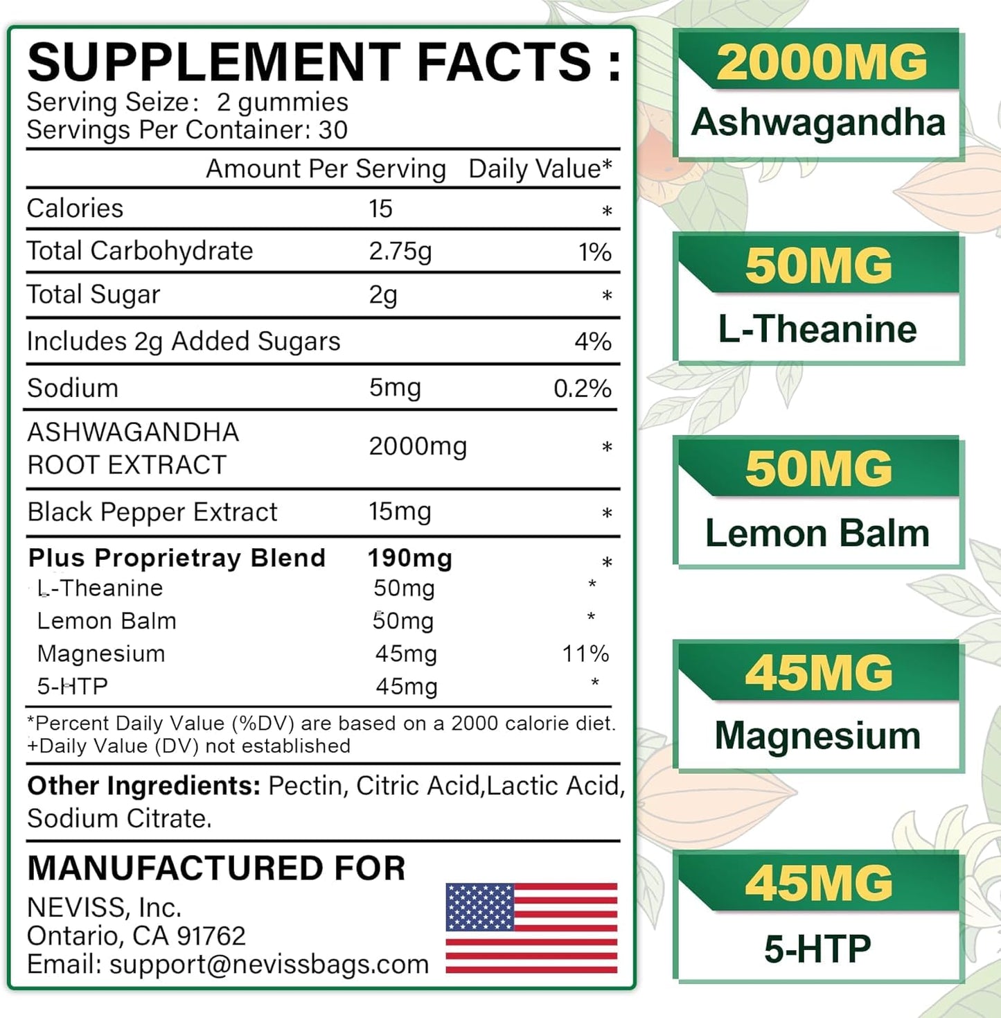 NEVISS Ashwagandha Gummies 2000mg +Sugar Free Probiotics Gummies