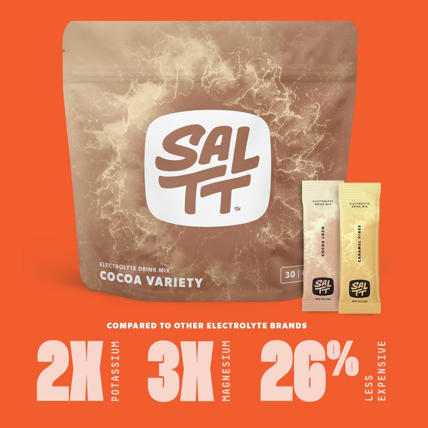 Keto Chow SALTT Electrolyte Packets Cocoa Variety Pack Powder Pack of 30