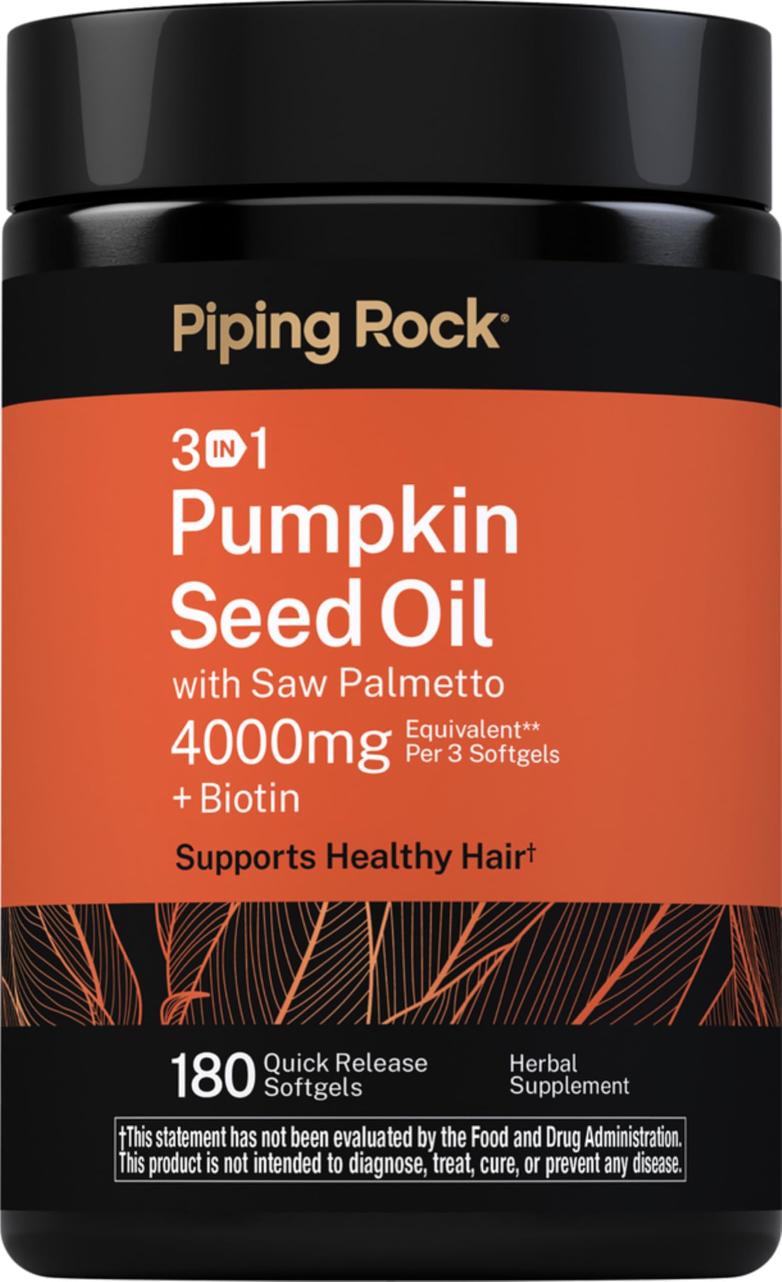 Piping Rock Pumpkin Seed Oil w/Saw Palmetto Complex 4000mg Softgels 180