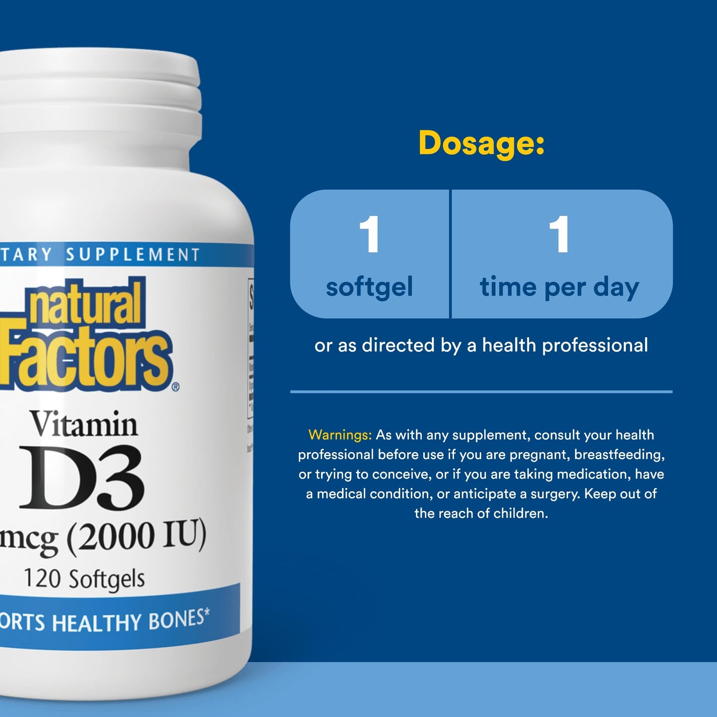 Natural Factors Vitamin D3 2000 IU (50 mcg) Softgels, 120 Count