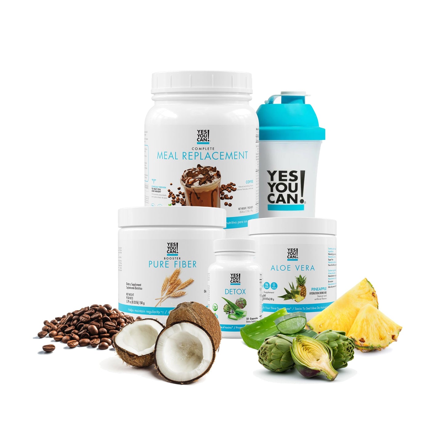 Yes You Can! Detox Plus Fiber Kit, Coffee, Peach Lemonade Aloe Powder 5.5 Ounce Pack of 5