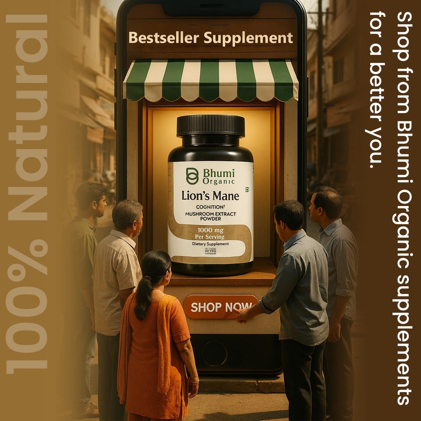 Bhumi Organic Lions Mane Mushroom Cognition 60 Capsules