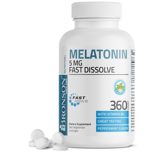 Bronson Melatonin 5mg Fast Dissolve Peppermint Lozenges with Vitamin B6, 360 Count
