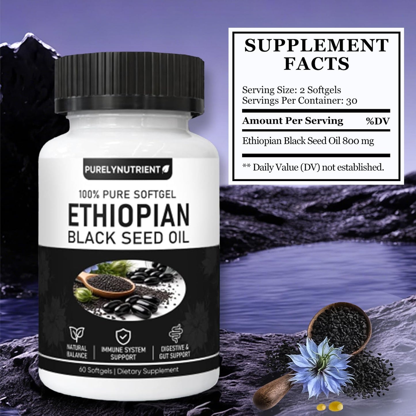 cxuhui Purely Ethiopian Black Seed Oil Softgels, 60 Softgels