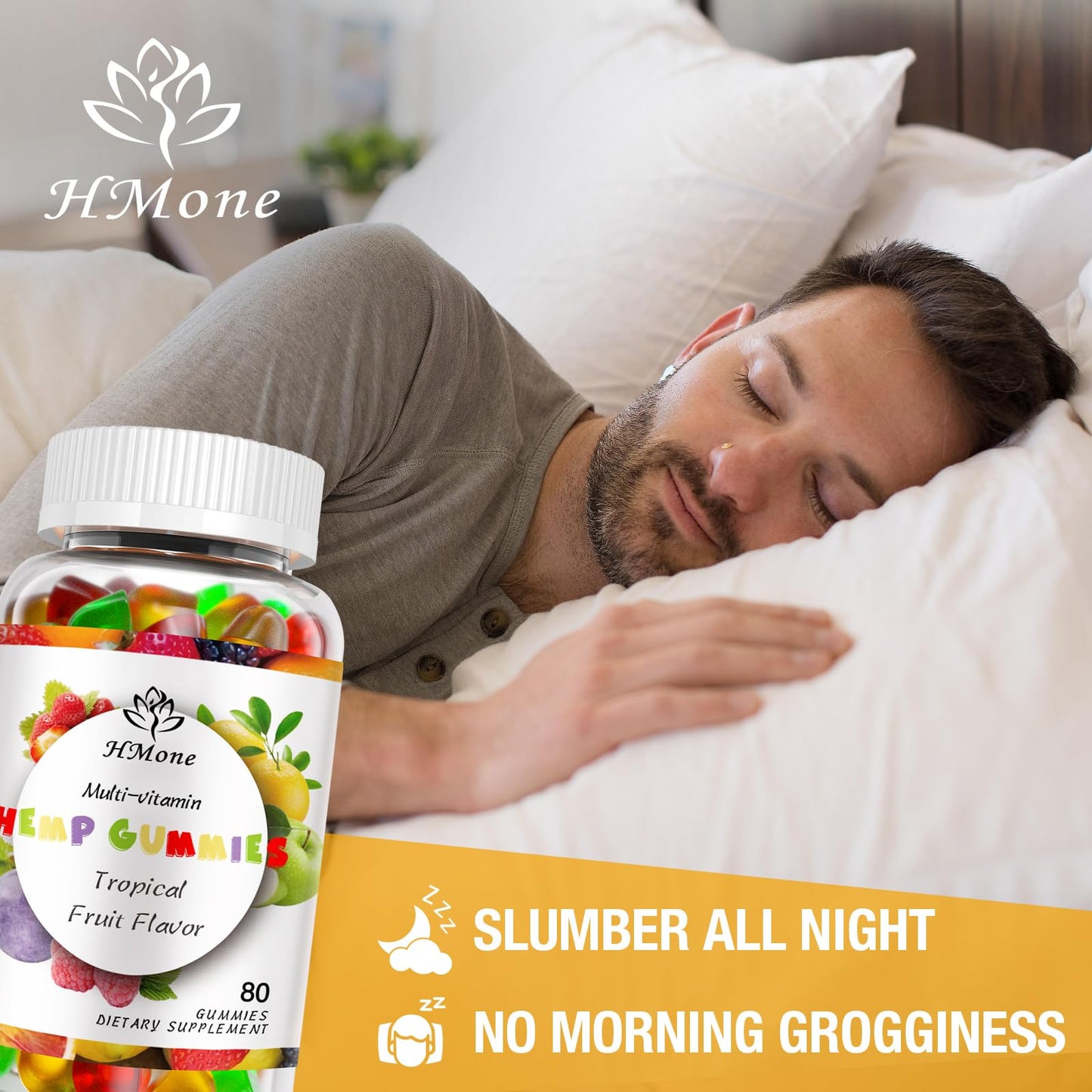 HMone Hemp Gummies Advanced for Pain, Sleep, Anxiety, High Potency Pure Organic Hemp Oil Extract, 100% Natural, Vegan Non-GMO, 240 Gummies