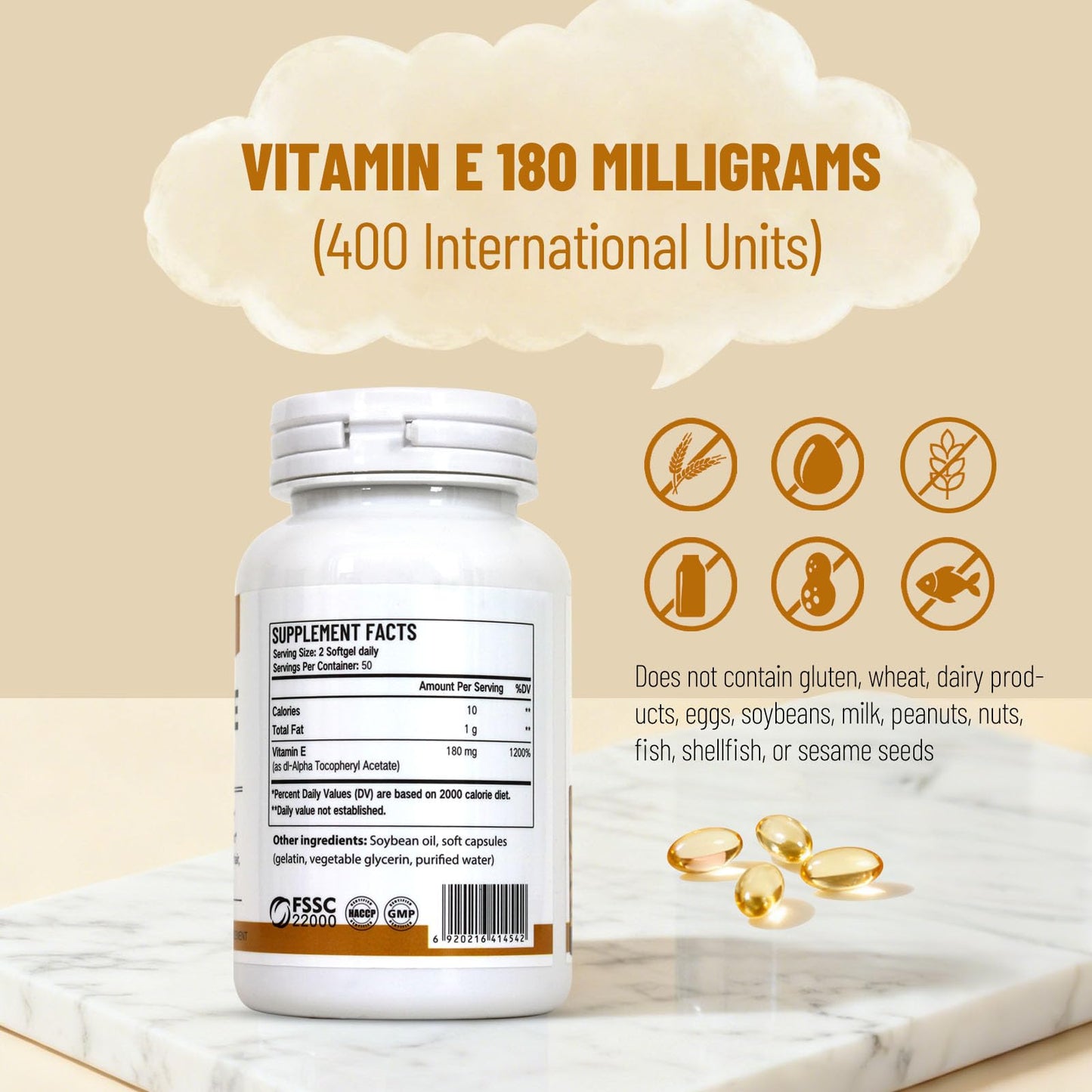 Wins Town Vitamin E Softgels 400IU (180mg), 100 Softgels