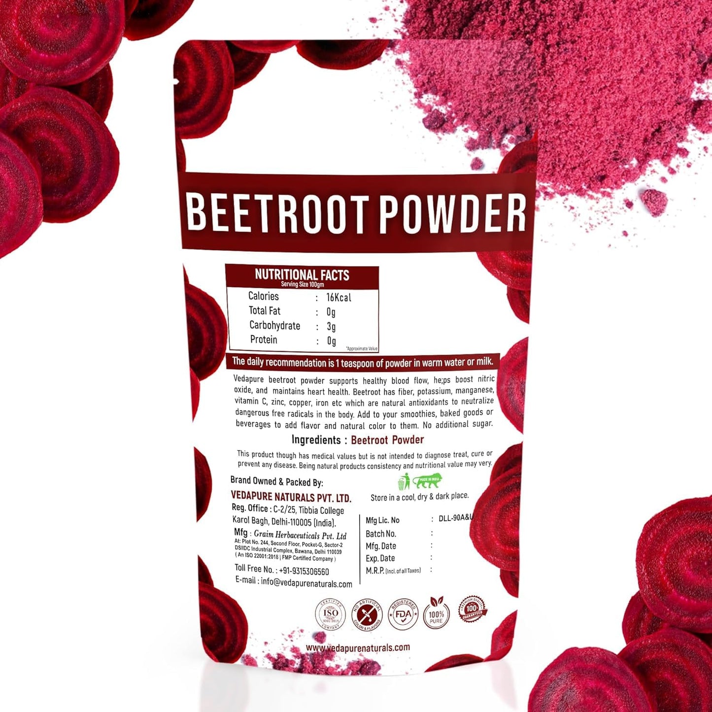 VEDAPURE Beet Root Powder (3.5 oz)