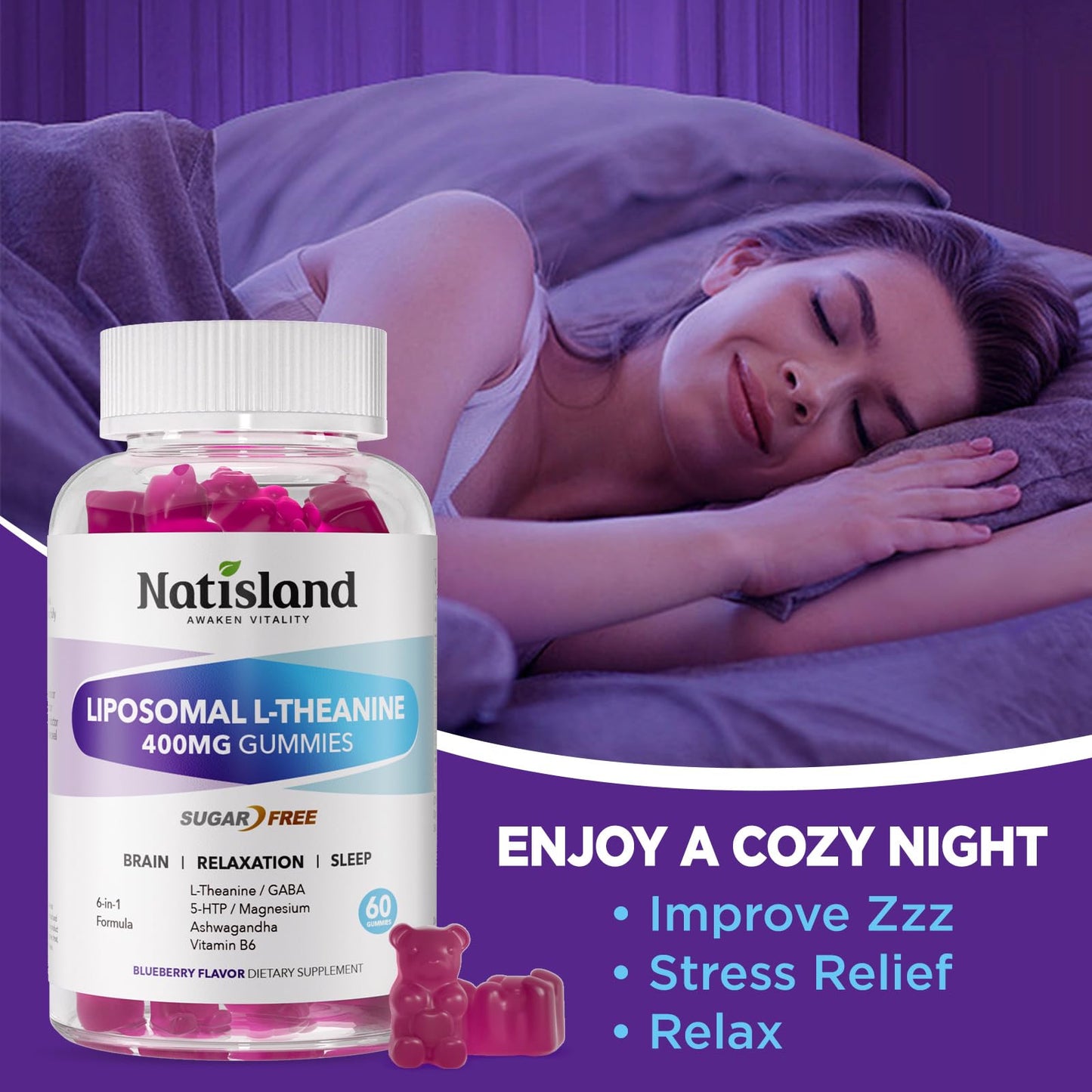 NATISLAND L-Theanine Gummies 60 Gummies