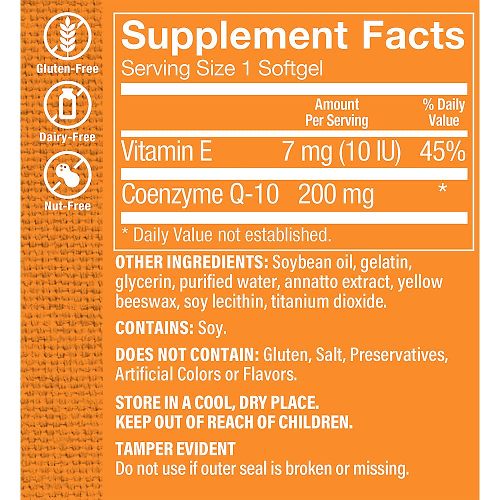 The Vitamin Shoppe CoQ-10 200mg Softgel, 60 Softgels