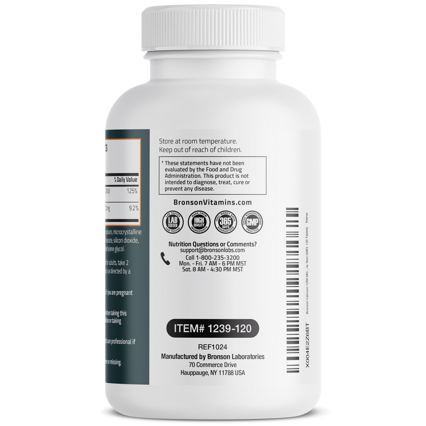 Bronson Calcium 1200mg Plus Vitamin D3 1000 IU High Potency Formula, Non-GMO, 120 Tablets