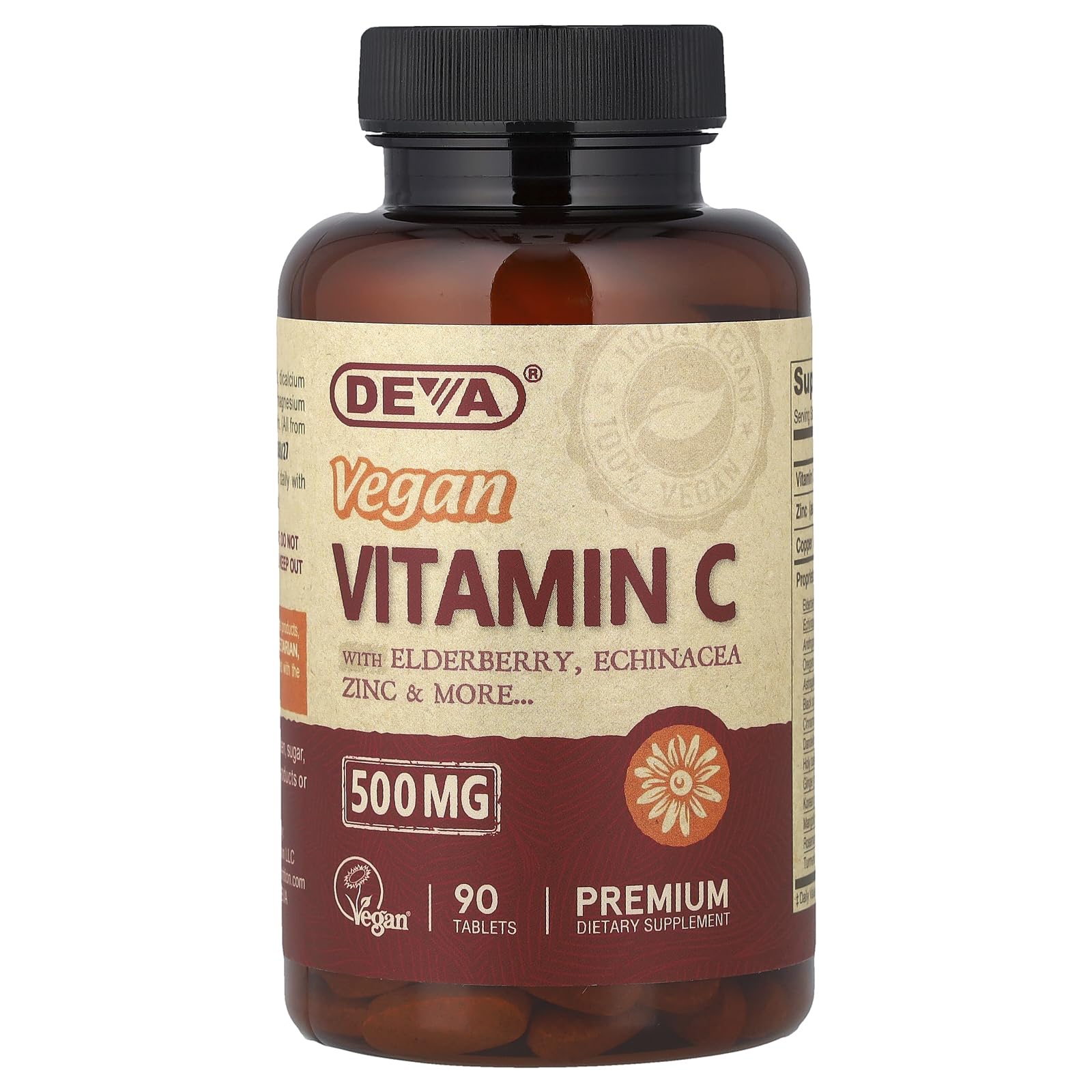 DEVA Vegan Vitamin C with Elderberry, Echinacea, Zinc, 90 Tablets