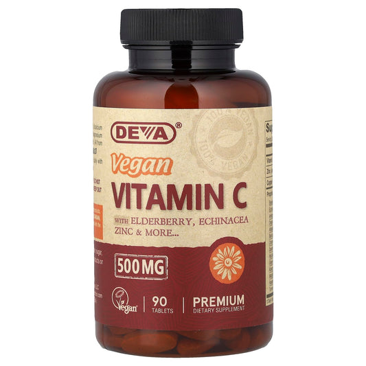 DEVA Vegan Vitamin C with Elderberry, Echinacea, Zinc, 90 Tablets