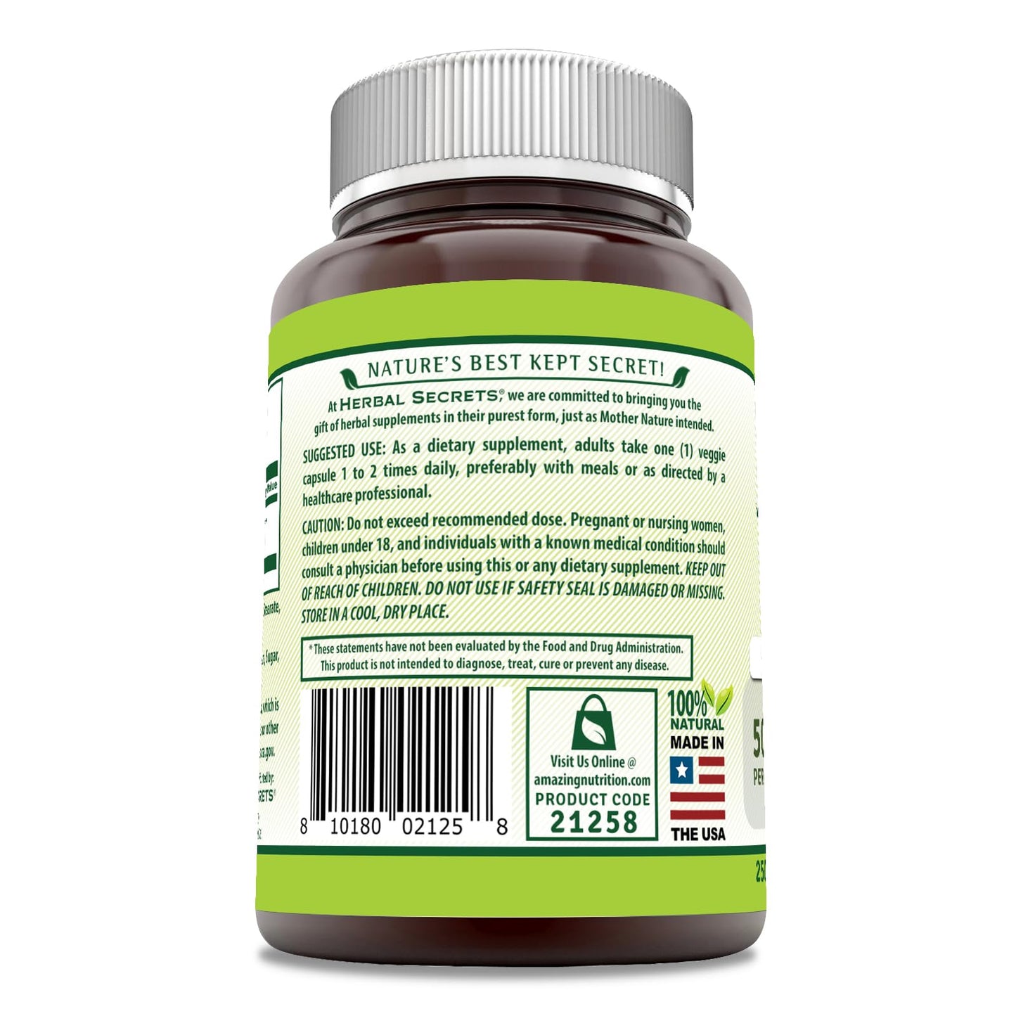 Herbal Secrets Maca 500mg Capsules, 250 Count