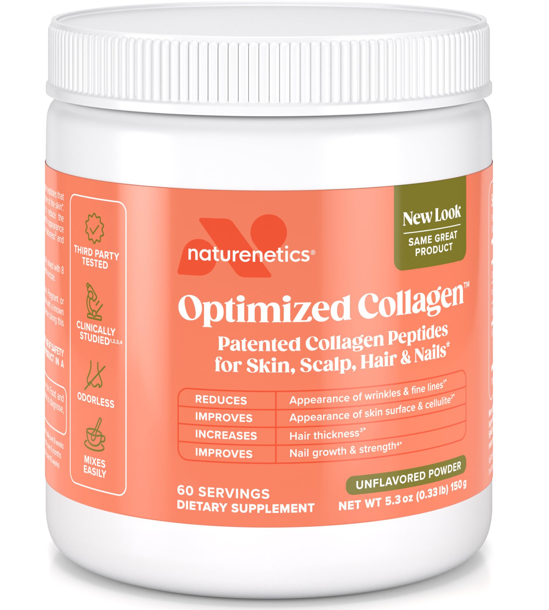 Naturenetics Collagen Peptides Powder for Hair, Skin & Nails - Hydrolyzed, Unflavored, 5.3 Ounce