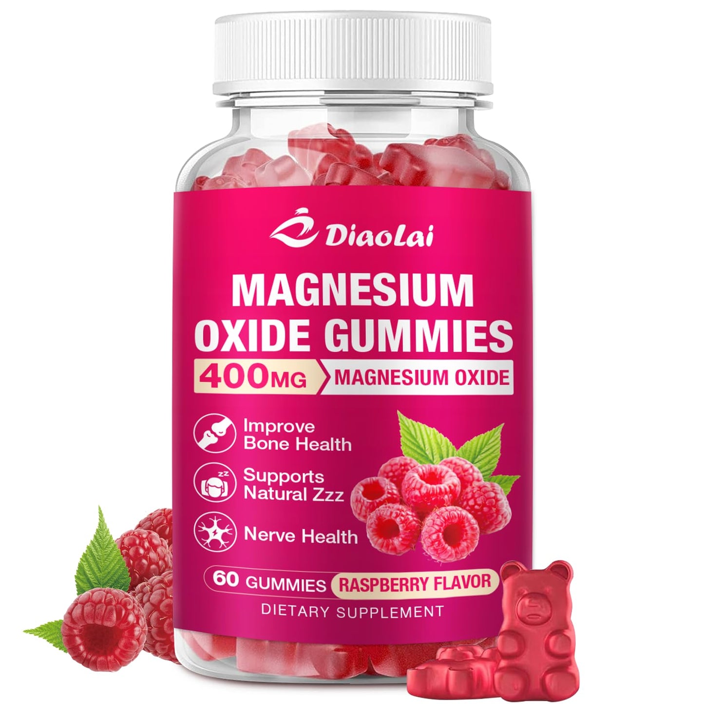 DIAOLAI Magnesium Oxide Gummies 400mg for Nerve & Muscle Support, 2 Count