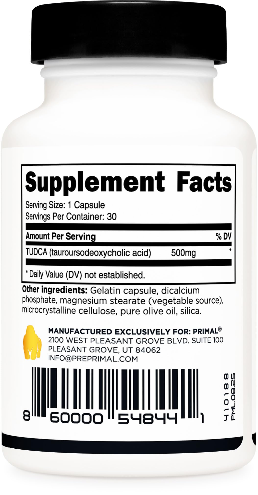 Primal Tudca 500mg Tauroursodeoxycholic Acid Supplement Capsule, 30 Count