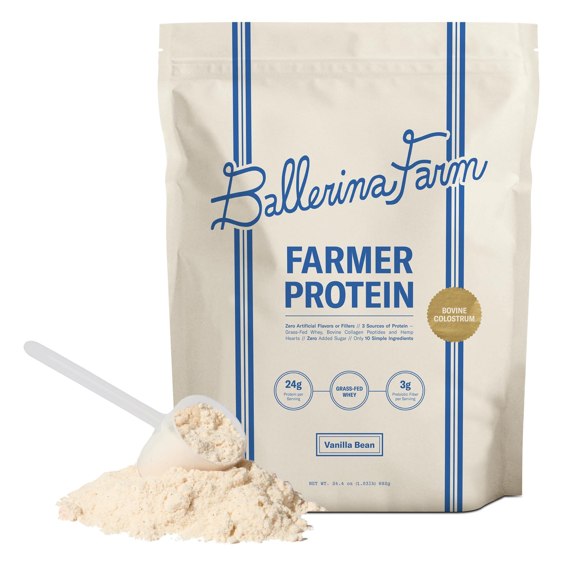 Ballerina Farm Grass Fed Whey Protein Powder, Vanilla Bean, 20 Servings