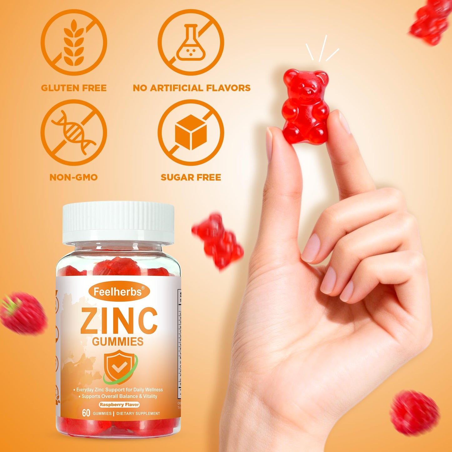 Feelherbs Zinc Gummies for Women Immune & Skin, 60 Count