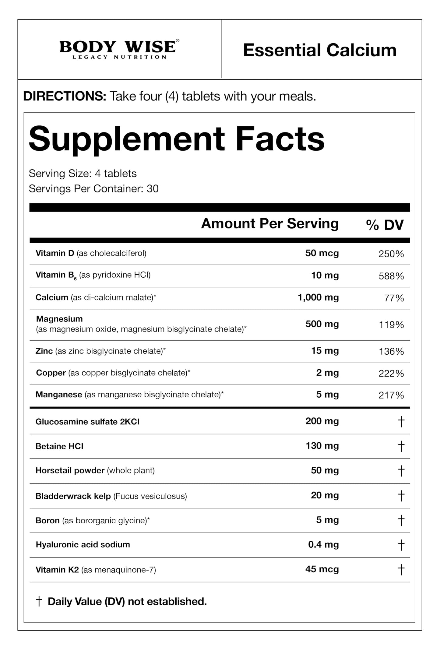 Body Wise International Essential Calcium 120 Tablets
