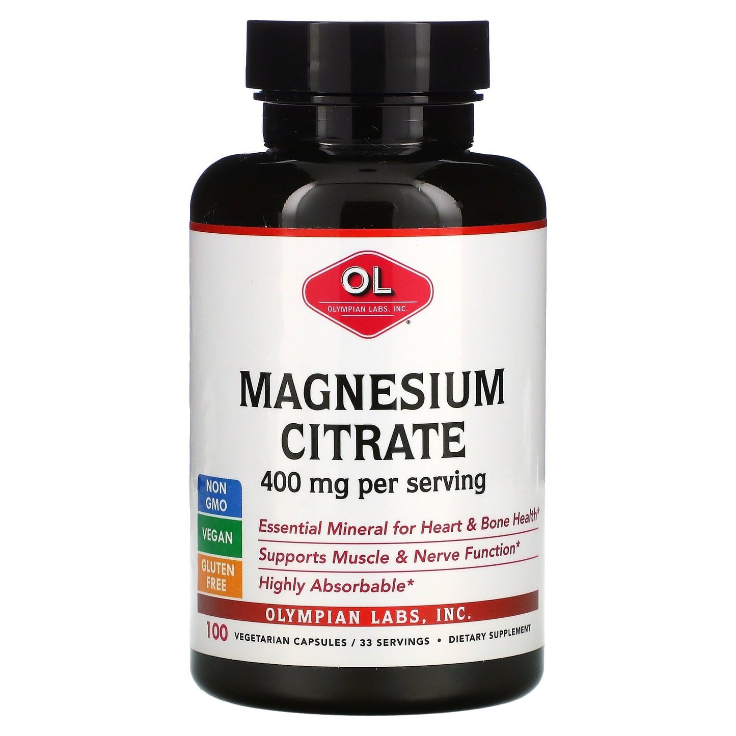 Olympian Labs Magnesium Citrate 400 mg Capsules, 100 Capsules